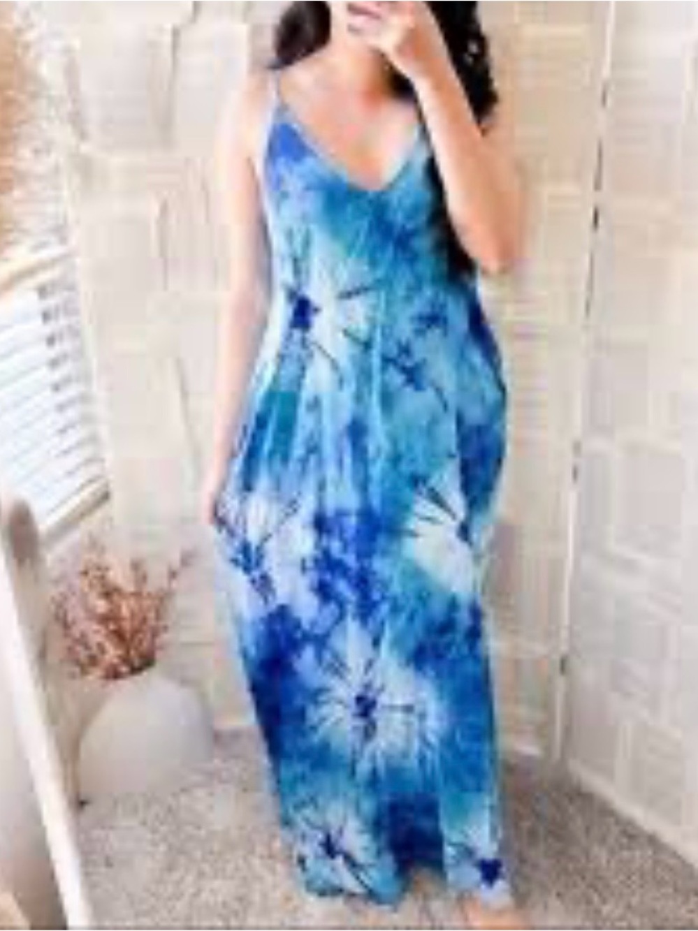 lovestitch Blue Tie-Dye V-Neck Maxi Dress